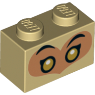 Visuel indicatif Rebrickable de Brique 1 x 2 avec cœur de nougat moyen, yeux noirs, pupilles d'or (Monkie King) (Brick 1 x 2 with Medium Nougat Heart, Black Eyes, Gold Pupils (Monkie King))