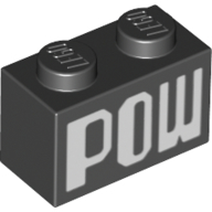 Visuel indicatif Rebrickable de Brique 1 x 2 avec motif imprimé blanc 'POW' (Brick 1 x 2 with White 'POW' Print)