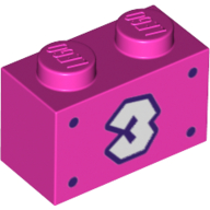 Visuel indicatif Rebrickable de Brique 1 x 2 avec blanc '3', bordure violet foncé, motif imprimé de points (Brick 1 x 2 with White '3', Dark Purple Border, Dots Print)
