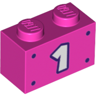 Visuel indicatif Rebrickable de Brique 1 x 2 avec motif imprimé blanc '1', bordure violet foncé, pois (Brick 1 x 2 with White '1', Dark Purple Border, Dots Print)