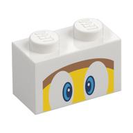 Brique 1 x 2 avec yeux bleus, visage jaune, nougat moyen (Brick 1 x 2 with Blue Eyes, Yellow Face, Medium Nougat Forehead Print)