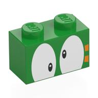 Brique 1 x 2 avec yeux croisés et motif imprimé Marquage Orange (Brick 1 x 2 with Crossed Eyes and Orange Marking Print)