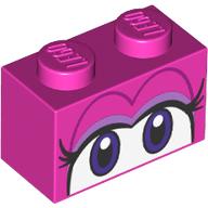 Brique 1 x 2 avec cils, motif imprimé yeux violets foncés/blancs (Brick 1 x 2 with Eyelashes, Dark Purple/White Eyes Print)