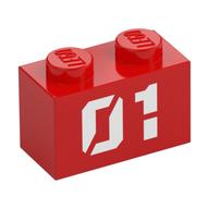 Visuel indicatif Rebrickable de Brique 1 x 2 avec motif imprimé blanc '01' (Brick 1 x 2 with White '01' Print)