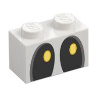 Brique 1 x 2 avec motif imprimé Yeux noirs et jaunes à gauche (os secs) (Brick 1 x 2 with Black and Yellow Eyes Looking Left (Dry Bones) Print)