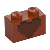 Visuel indicatif Rebrickable de Brique 1 x 2 avec motif imprimé cœur brun rougeâtre (Brick 1 x 2 with Reddish Brown Heart Print)