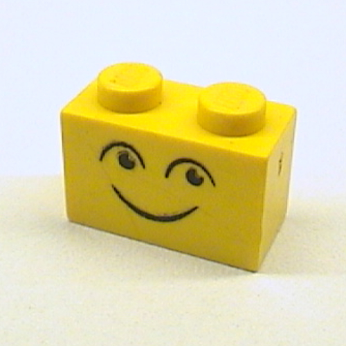 Visuel indicatif Rebrickable de Brique 1 x 2 avec motif imprimé Yeux, Sourire et Sourcils (Brick 1 x 2 with Eyes, Smile, and Eyebrows Print)