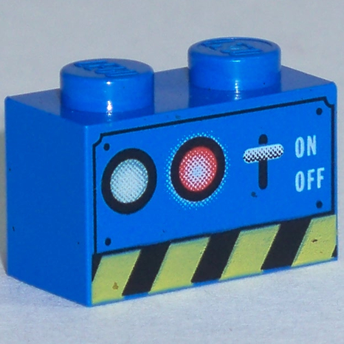 Visuel indicatif Rebrickable de Brique 1 x 2 avec interrupteur, lampes et motif imprimé à rayures dangereuses (Brick 1 x 2 with Switch, Lamps, and Danger Stripe Print)