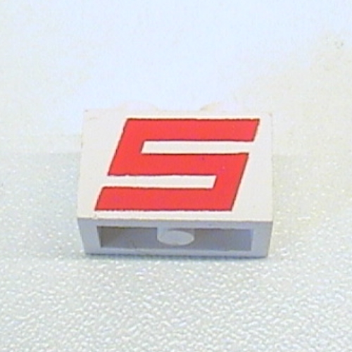 Visuel indicatif Rebrickable de Brique 1 x 2 avec motif imprimé Sterling 'S' rouge (Brick 1 x 2 with Red Sterling 'S' Print)