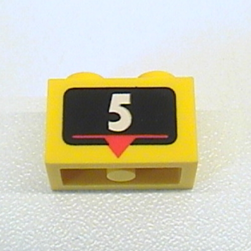 Visuel indicatif Rebrickable de Brique 1 x 2 avec le blanc '5', rouge Marquage imprimé (Brick 1 x 2 with White '5', Red Marker Print)