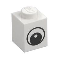 Visuel indicatif Rebrickable de Brique 1 x 1 avec l'œil noir simple avec le motif imprimé blanc d'pupille (Brick 1 x 1 with Simple Black Eye with White Pupil Print)