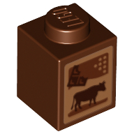 Visuel indicatif Rebrickable de Brique 1 x 1 avec barre de vache et chocolat (carton de lait au chocolat) motif imprimé (Brick 1 x 1 with Cow and Chocolate Bar (Chocolate Milk Carton) Print)