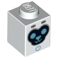 Brique 1 x 1 avec visage animal pixelisé et bouton d'alimentation motif imprimé (Brick 1 x 1 with Pixelated Animal Face and Power Button Print)