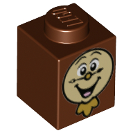 Brique 1 x 1 avec le visage de l'horloge avec les yeux et la bouche motif imprimé (Cogsworth) (Brick 1 x 1 with Clock Face with Eyes and Mouth Print (Cogsworth))
