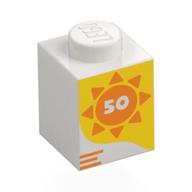 Visuel indicatif Rebrickable de Brique 1 x 1 avec Orange Sun, '50' sur fond jaune imprimé (Brick 1 x 1 with Orange Sun, '50' on Yellow Background Print)