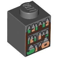 Visuel indicatif Rebrickable de Brique 1 x 1 avec Potion Bouteilles sur Étagères imprimé (Brick 1 x 1 with Potion Bottles on Shelves Print)