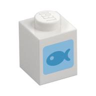 Visuel indicatif Rebrickable de Brique 1 x 1 avec Poisson d'azur foncé sur motif imprimé carré bleu moyen (Brick 1 x 1 with Dark Azure Fish on Medium Blue Square Print)