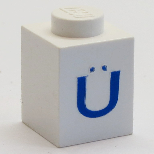 Visuel indicatif Rebrickable de Brique 1 x 1 avec motif imprimé bleu 'Ü' (Brick 1 x 1 with Blue 'Ü' Print)