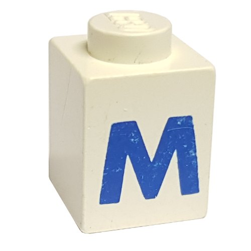 Visuel indicatif Rebrickable de Brique 1 x 1 avec motif imprimé bleu 'M' (police noire) (Brick 1 x 1 with Blue 'M' Print (Bold Font))