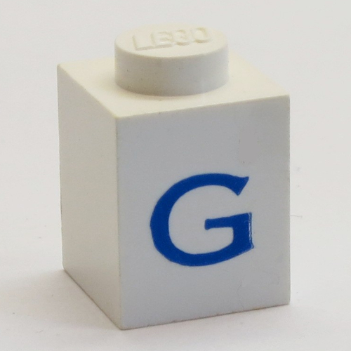 Visuel indicatif Rebrickable de Brique 1 x 1 avec motif imprimé bleu g (Brick 1 x 1 with Blue G Print)