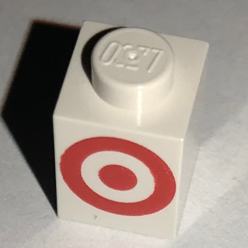 Visuel indicatif Rebrickable de Brique 1 x 1 avec logo cible rouge motif imprimé (Brick 1 x 1 with Red Target Logo Print)
