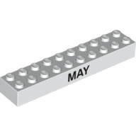 Visuel indicatif Rebrickable de Brique 2 x 10 avec motif imprimé noir 'MAY' / 'JUNE' (Brick 2 x 10 with Black 'MAY' / 'JUNE' Print)
