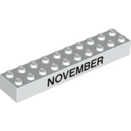 Visuel indicatif Rebrickable de Brique 2 x 10 avec motif imprimé noir 'NOVEMBER' / 'DECEMBER' (Brick 2 x 10 with Black 'NOVEMBER' / 'DECEMBER' Print)
