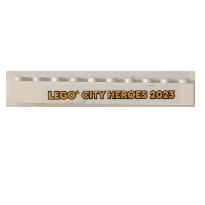 Visuel indicatif Rebrickable de Brique 2 x 10 avec motif imprimé 'LEGO CITY HEROES 2023' (autocollant) (Brick 2 x 10 with 'LEGO CITY HEROES 2023' Print (Sticker))