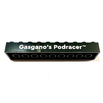 Visuel indicatif Rebrickable de Brique 2 x 10 avec inscription 'Gasgano's Podracer' (Brick 2 x 10 with 'Gasgano's Podracer')