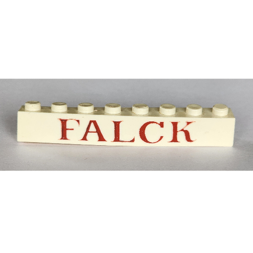 Visuel indicatif Rebrickable de Brique 1 x 8 avec grand motif imprimé rouge 'FALCK' (Brick 1 x 8 with 'FALCK' Large Red Print)