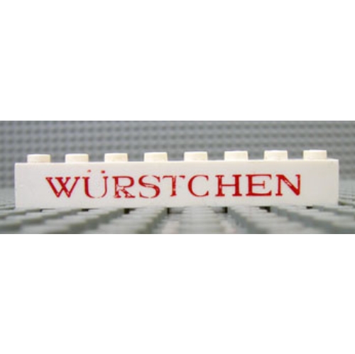 Visuel indicatif Rebrickable de Brique 1 x 8 avec 'Würstchen' ('Wurstchen') (Brick 1 x 8 with 'Würstchen' ('Wurstchen') Thin Red Print)