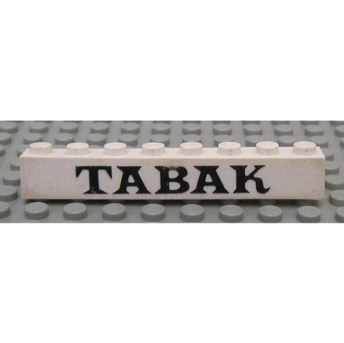 Visuel indicatif Rebrickable de Brique 1 x 8 avec motif imprimé noir Serif épais 'TABAK' (Brick 1 x 8 with 'TABAK' Thick Serif Black Print)