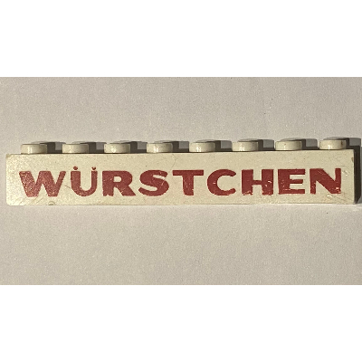 Visuel indicatif Rebrickable de Brique 1 x 8 avec 'Würstchen' ('Wurstchen') (Brick 1 x 8 with 'Würstchen' ('Wurstchen') Thick Red Print)