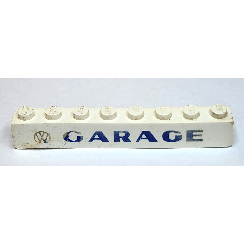 Visuel indicatif Rebrickable de Brique 1 x 8 avec motif imprimé bleu épais 'VW GARAGE' (Brick 1 x 8 with 'VW GARAGE' Sans-Serif Thick Blue Print)