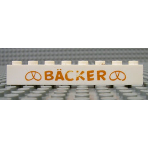 Visuel indicatif Rebrickable de Brique 1 x 8 avec 'BÄCKER' (BACKER) étroit, Bretzels (Brick 1 x 8 with 'BÄCKER' (BACKER) Narrow, Pretzels Gold Print)