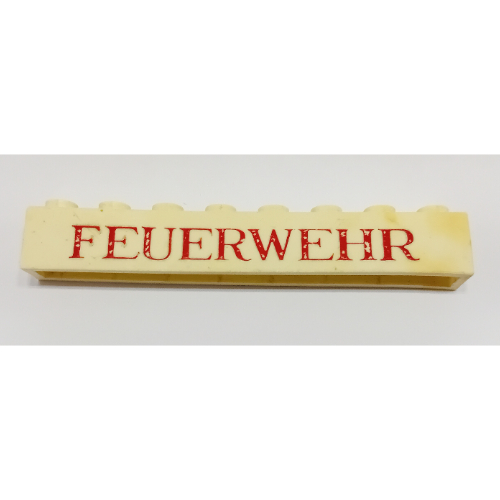 Visuel indicatif Rebrickable de Brique 1 x 8 avec motif imprimé rouge fin 'FEUERWEHR' (Brick 1 x 8 with 'FEUERWEHR' Thin Red Print)