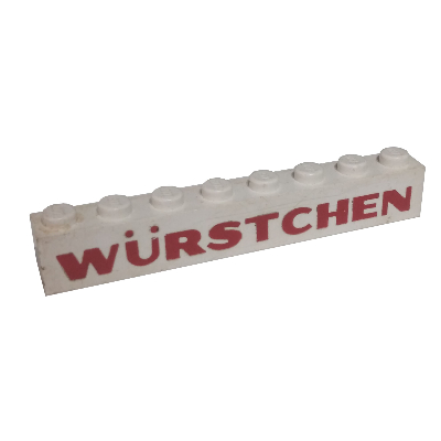 Visuel indicatif Rebrickable de Brique 1 x 8 avec 'Würstchen' ('Wurstchen') (Brick 1 x 8 with 'Würstchen' ('Wurstchen') Thick Red Print)