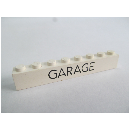 Visuel indicatif Rebrickable de Brique 1 x 8 avec motif imprimé noir fin 'GARAGE' (Brick 1 x 8 with 'GARAGE' Thin Narrow Black Print)