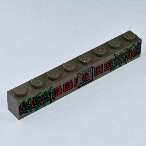 Visuel indicatif Rebrickable de Brique 1 x 8 avec des briques rouges, logo amazon, vigne motif imprimé (Brick 1 x 8 with Red Bricks, Amazon Logo, Vines Print)