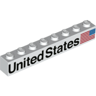 Visuel indicatif Rebrickable de Brique 1 x 8 avec drapeau américain inversé, motif imprimé 'UNITED STATES' (Brick 1 x 8 with Reversed American Flag, 'UNITED STATES' Print)