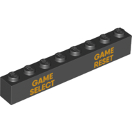 Visuel indicatif Rebrickable de Brique 1 x 8 avec motif imprimé 'GAME SELECT GAME RESET' orange vif (Brick 1 x 8 with Bright Orange 'GAME SELECT GAME RESET' Print)