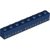Visuel indicatif Rebrickable de Brique 1 x 8 avec motif imprimé or 'VOITURE - RESTAURANT' (Brick 1 x 8 with Gold 'VOITURE - RESTAURANT' Print)