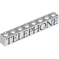 Visuel indicatif Rebrickable de Brique 1 x 8 avec motif imprimé noir 'TELEPHONE' (Brick 1 x 8 with Black 'TELEPHONE' Print)