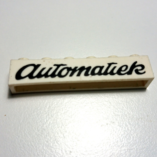 Visuel indicatif Rebrickable de Brique 1 x 6 avec motif imprimé noir cursif 'automatiek' (Brick 1 x 6 with 'automatiek' Cursive Black Print)