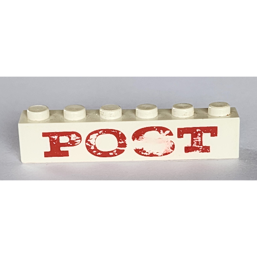 Visuel indicatif Rebrickable de Brique 1 x 6 avec motif imprimé rouge épais 'POST' (Brick 1 x 6 with 'POST' Thick Wide Red Print)