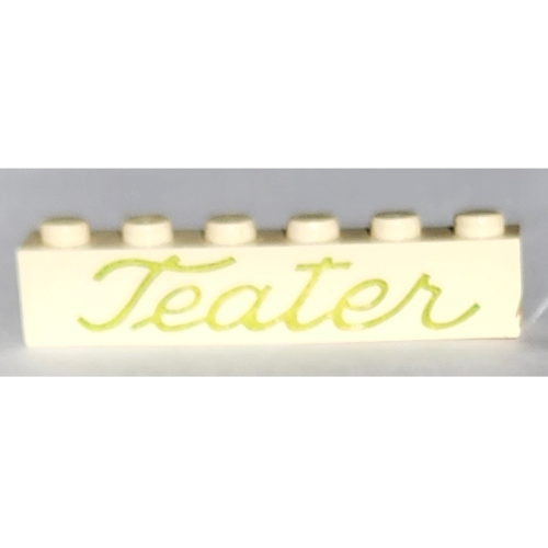 Visuel indicatif Rebrickable de Brique 1 x 6 avec motif imprimé vert 'Teater' (Brick 1 x 6 with 'Teater' Script Green Print)