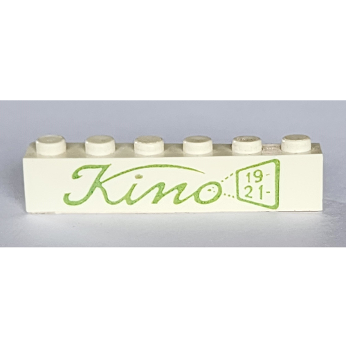 Visuel indicatif Rebrickable de Brique 1 x 6 avec motif imprimé vert 'KINO' (Brick 1 x 6 with 'KINO' Green Print)