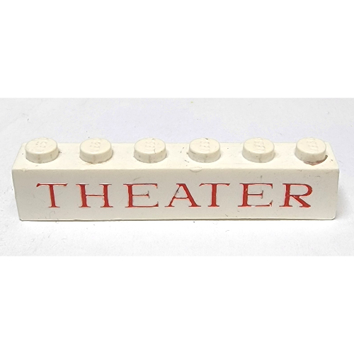 Visuel indicatif Rebrickable de Brique 1 x 6 avec motif imprimé rouge fin 'THEATER' (Brick 1 x 6 with 'THEATER' Serif Thin Red Print)