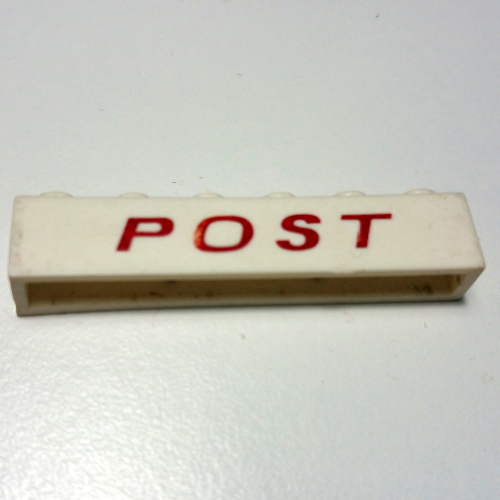 Visuel indicatif Rebrickable de Brique 1 x 6 avec motif imprimé rouge italique fin 'POST' (Brick 1 x 6 with 'POST' Thin Italic Red Print)