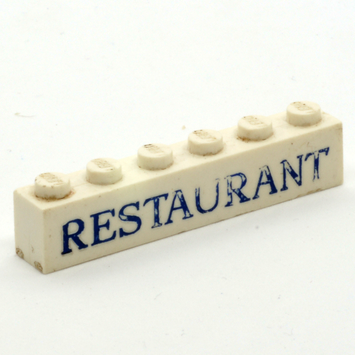 Visuel indicatif Rebrickable de Brique 1 x 6 avec motif imprimé Serif Bleu 'RESTAURANT' (Brick 1 x 6 with 'RESTAURANT' Serif Blue Print)
